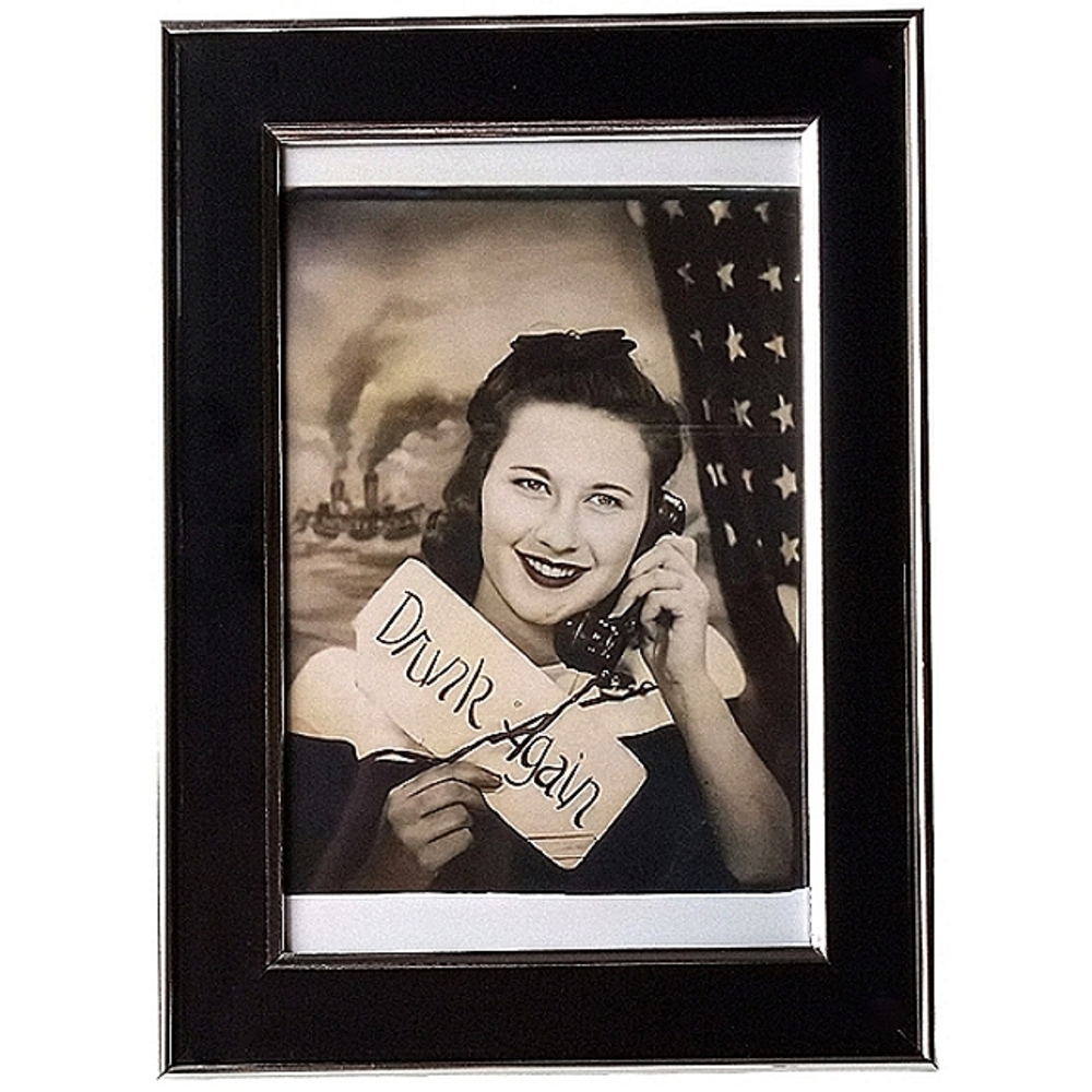 Vintage DRUNK AGAIN WW2 era Oddity trendy alternative retro framed photo primt